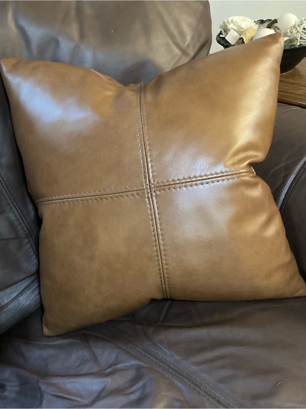 Luxury Cowhide Leather Accent Throw Pillow Soft Tan Decorative Zip Closure NWOT